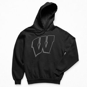 NEW Wisconsin Badgers W Tonal Big Logo Fleece Pullover Hoodie BLACKOUT